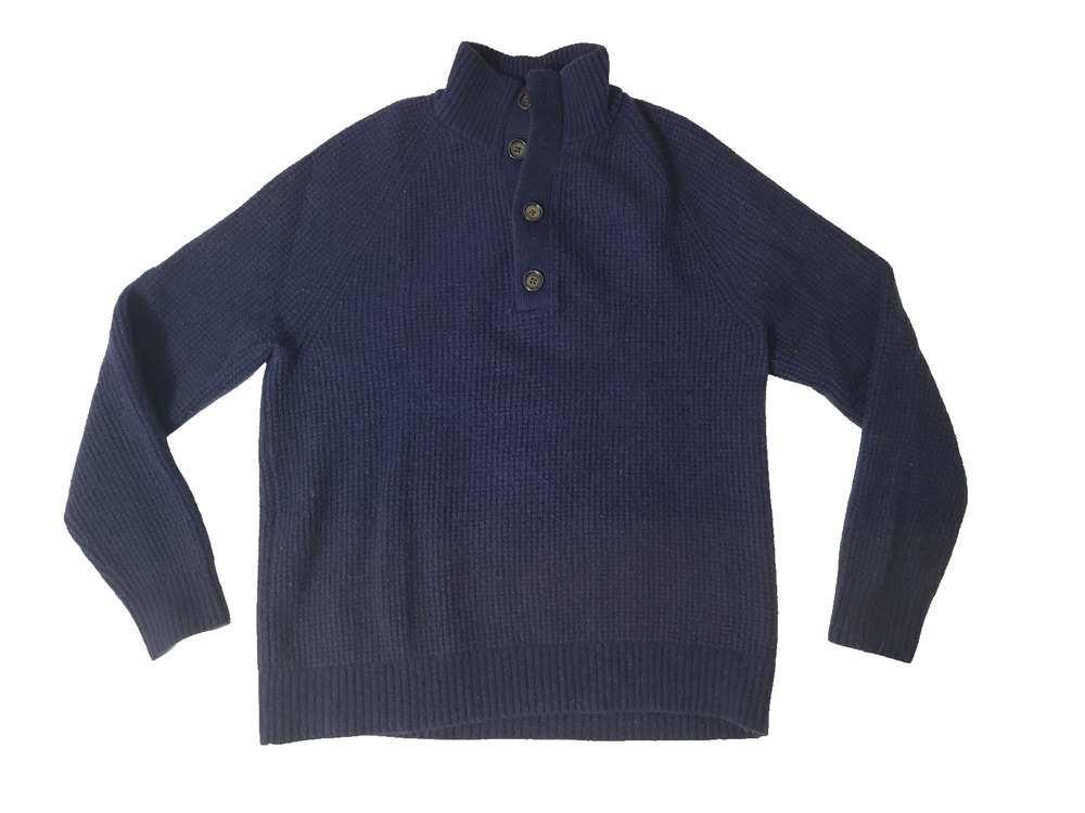Banana Republic Mens L Navy Italian Yarn Wool Blend Button Mock Neck Sweater